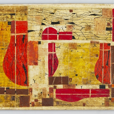 Leopold Buczkowski „Przygoda w kuchni”, z cyklu: „Obrazy abstrakcyjne”, 1965, malarstwo olejne, z kolekcji Muzeum Sztuki w Łodzi