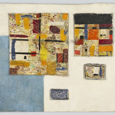 Leopold Buczkowski „Bez tytułu”, z cyklu: „Obrazy abstrakcyjne” ,1959 –1971, kolaż, malarstwo olejne, z kolekcji Muzeum Sztuki w Łodzi