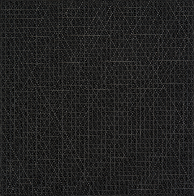 François Morellet, Nets overlapping at an angle of 0, 30 and 60 degrees, 1972, acrylic painting, Muzeum Sztuki in Lodz