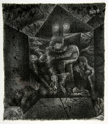 Henryk Morel, Composition I 68 from the Amusement Park IX series, 1967, ink, canvas, Muzeum Sztuki in Lodz