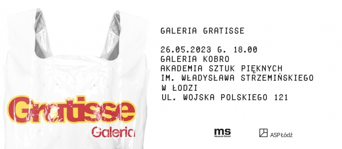 Biała reklamówka foliowa z czerwono-żółtym napisem "Gratisse Galeria"