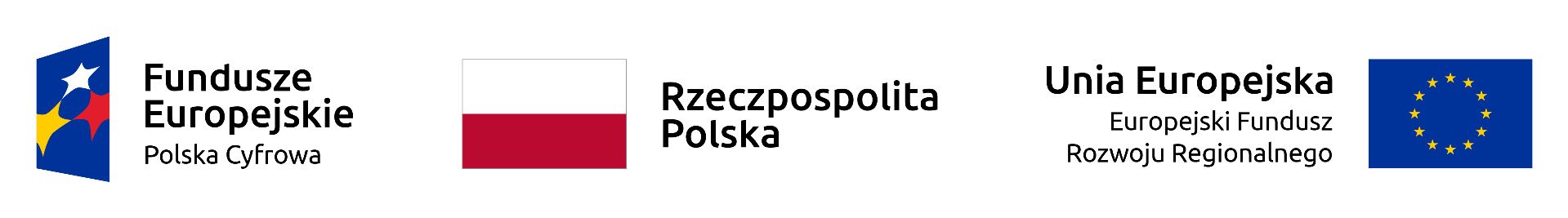 Zdjęcie przedstawia logotyp Funduszy Europejskich (niebieskie tło i trzy gwiazdy: żółta, czerwona i biała), biało-czerwoną flagę Rzeczpospolitej Polski oraz Unii Europejskiej (na niebieskim tle, żółte gwiazdy w kręgu)