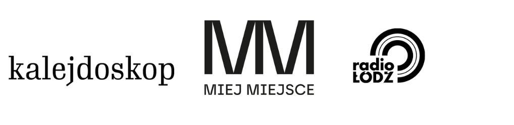 logotypy patronów medialnych, od lewej kalejdoskop, miej miejsce, radio łódź