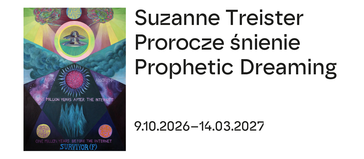 On the left, a multi-layered surreal artwork in shades of purple, green, and pink blends cosmic motifs (flying saucers, planet), mystical themes (sun/eye symbol), and technological themes (dotted network) with elements of nature (forest) and the human brain. On the right side of this composition, the words "Prophetic Dreaming" in English and "Prophetic Dreaming" are visible, along with the dates 9/20/2026–12/03/2027.