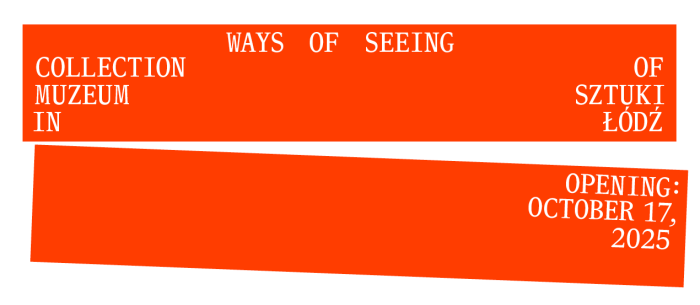  72 / 5 000 two overturned orange rectangles with the words "ways of seeing" written on them