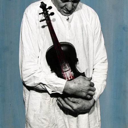 Michał Kokot, Violinist, 1969, gelatin-silver print, cardboard, gouache, Muzeum Sztuki w Łodzi collection