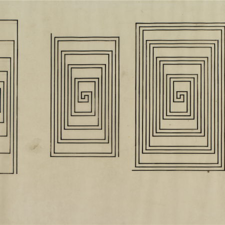 Wacław Szpakowski, „S4” – studia spirali rysunek tuszem na kalce technicznej, 1939 - 43, z kolekcji Muzeum Sztuki w Łodzi