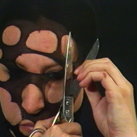 Sanja Iveković, "Personal cuts", 1982, colour film with sound (analogue recording transfered to digital), 3’43”, collection of Muzeum Sztuki, Łódź