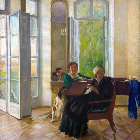 Konrad Krzyżanowski, Portret żony i teściowej artysty w dworku w Peremylu na Wołyniu, 1913 olej, płótno;  Z kolekcji Muzeum Pałac Herbsta 