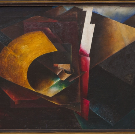 the picture shows a composition made of various colors and shapes
