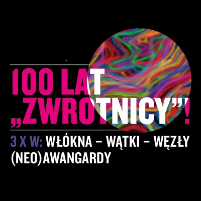 projekt plakatu z czarnym tlem i rozowo bialym napisem "100 LAT ZWROTNICY"!