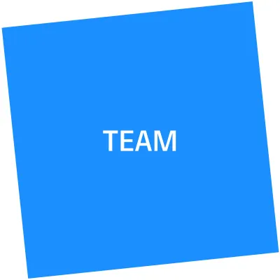 Blue tilted square with the text "team"