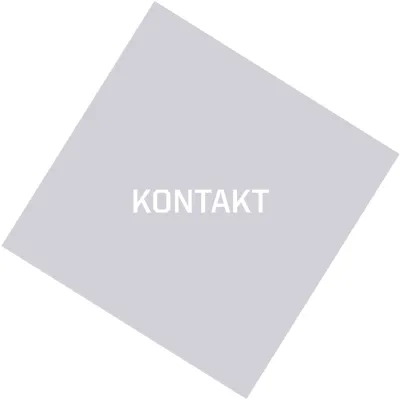 szary przekrzywiony kwadrat a na nim biły napis KONTAKT